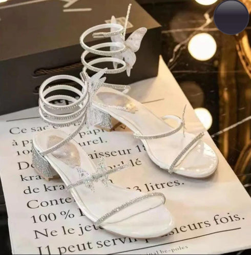 Summer Women Butterfly Wraps Mid Block Heels